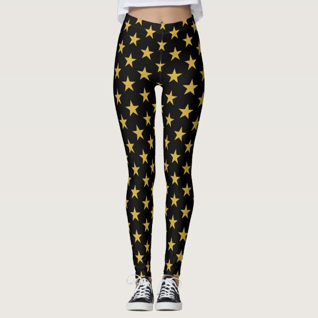 Leggings Étoiles d'or sur pattes noires (Devant)