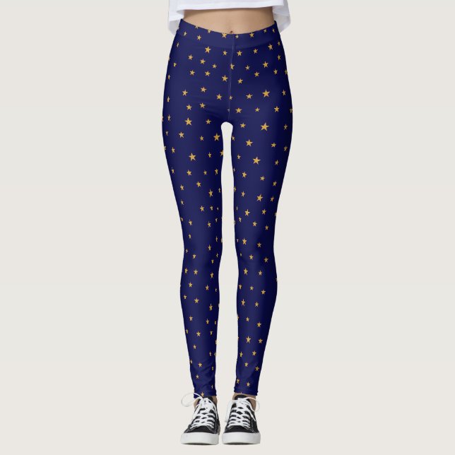 Leggings étoiles dorées sur bleu marine (Devant)