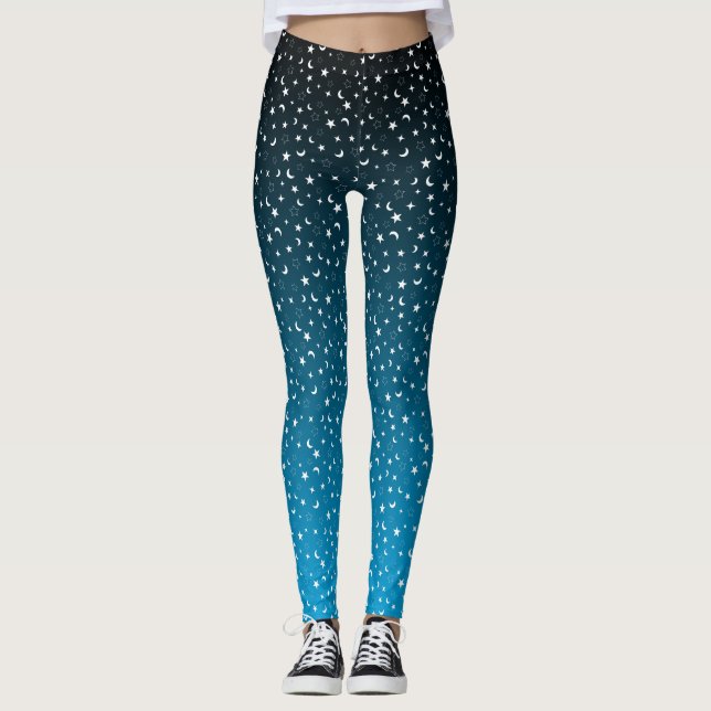 Leggings Étoiles et pattes de lune noir/bleu (Devant)