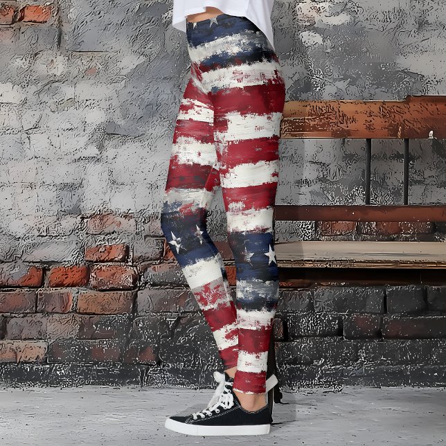 Leggings Étoiles et rayures rustiques patriotique (Rustic Stars & Stripes Patriotic Leggings)