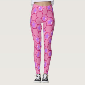 Leggings étoiles roses dans un nid d'abeille fuchsia