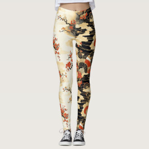 Leggings Éventail de motif de cerisier japonais (3)