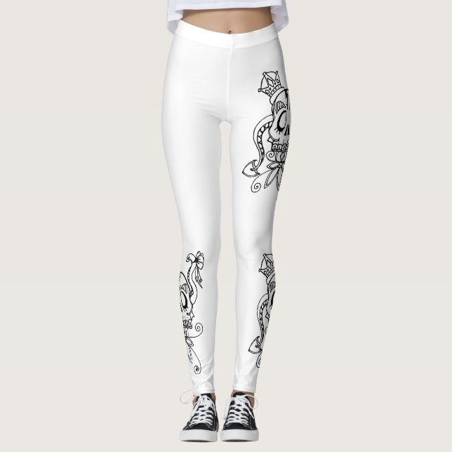 Leggings Exclusive design.Sculls black and white. (Front)