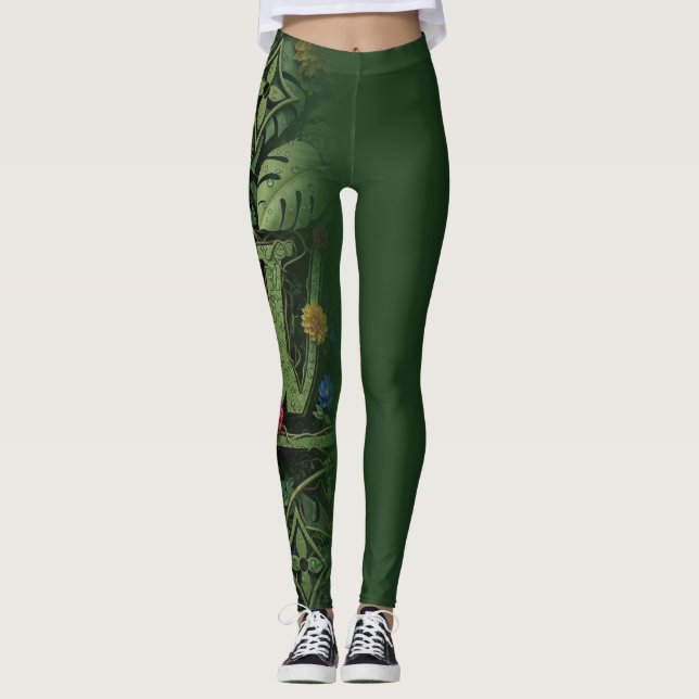 Leggings Exotic Forest Floral Monogram Aesthetic Wrap (Devant)