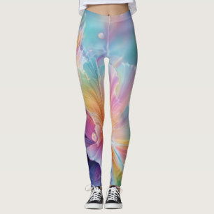 Leggings Explosion florale cosmique abstraite en pastel