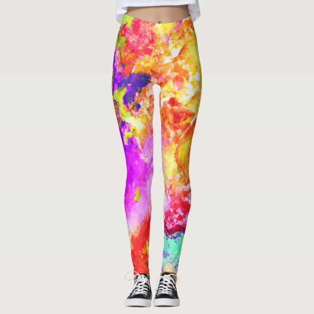 Leggings Explosions Abstraites de couleurs artistiques (Devant)