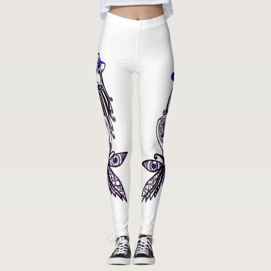 Leggings exsclusive design. Blue girl butterfly.