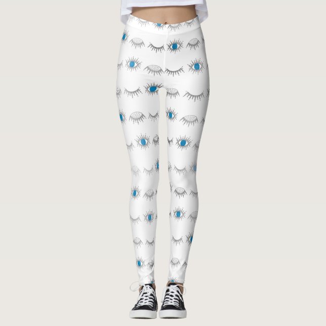 Leggings Eyelashes oculaires bleus argenté Nazar Mati Motif (Devant)