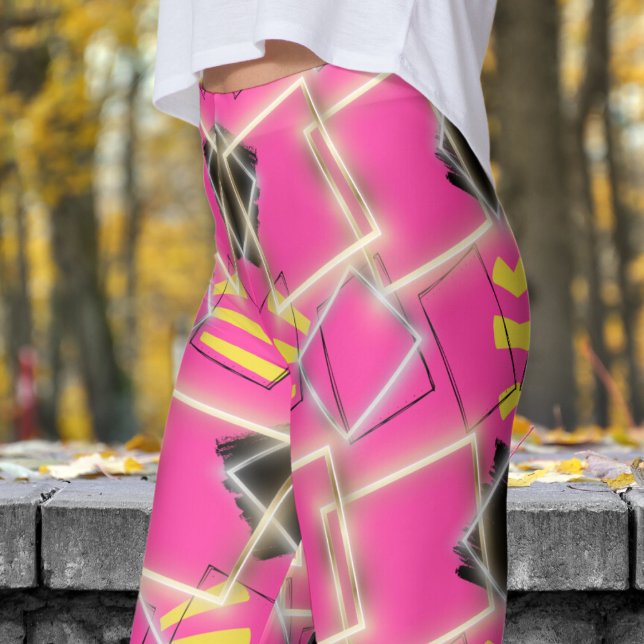 Leggings Fabuleux rose encadré en Motif or (Strawberry Pink framed in Gold Leggings)