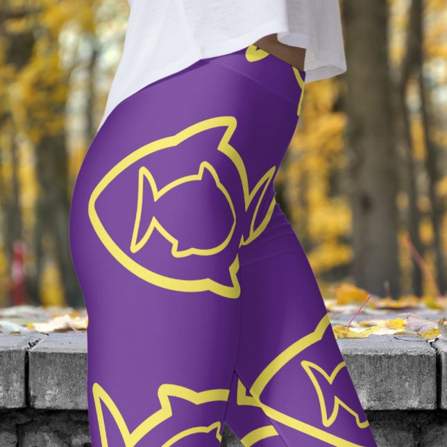 Leggings Fabun amusant Motif pourpre et fin jaune (Yellow Fin on Purple)