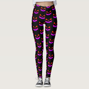 Leggings Face de citrouille Jack-o-lanterne brillante sur n