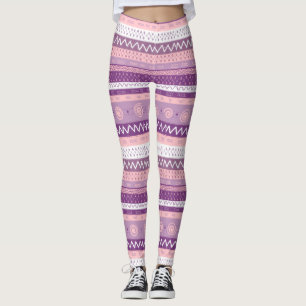 Leggings Fâcheux, Violet Multi-Motif, Blanc Rose