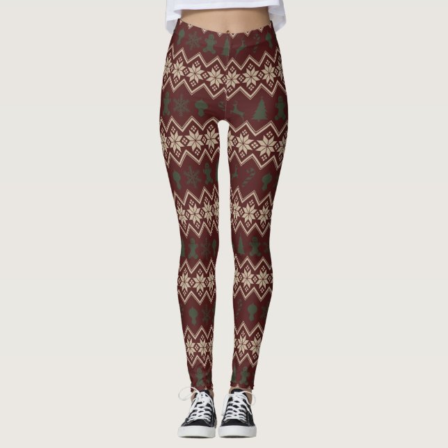 Leggings Fair Isle Red et Green Christmas Holiday (Devant)