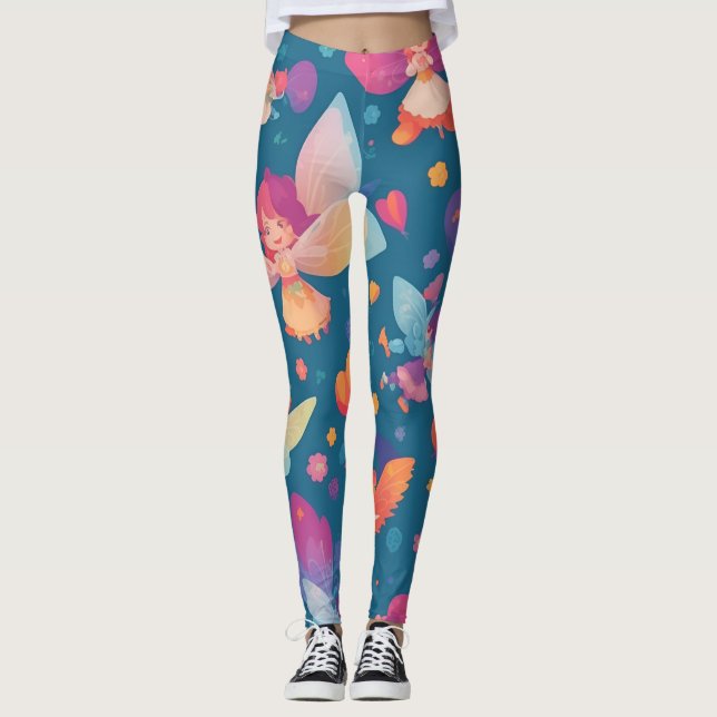 Leggings Fairy Rainbow coloré Motif personnalisé (Devant)