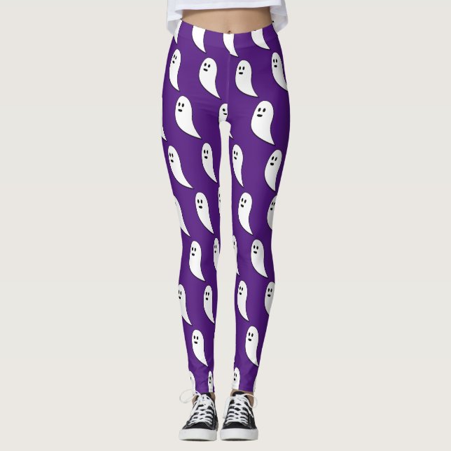 Leggings Fantôme Halloween blanc mignon motif violet (Devant)