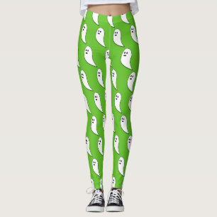Leggings Fantôme Halloween blanc mignon vert motif