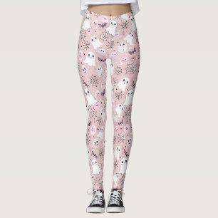 Leggings Fantômes roses et éléments d'Halloween Motif sans