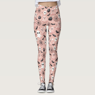 Leggings Fantômes roses et Halloween Motif sans couture