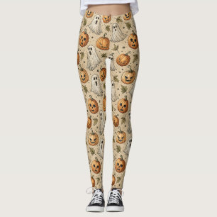Leggings Fantômes vintages et Citrouilles Motif d'Halloween