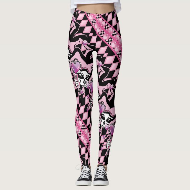 Leggings Farceur de crâne de coeurs (Devant)