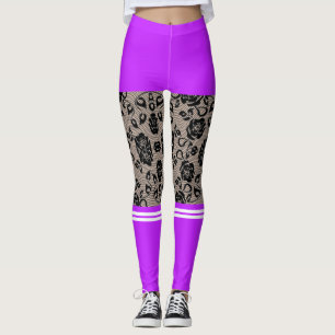 Leggings Faux Black Dentelle Poisson Violet Jambes à sochos