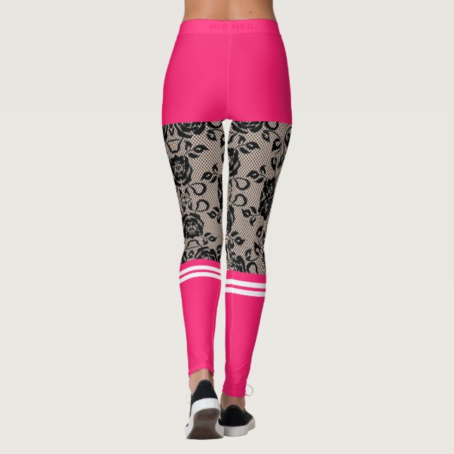 Leggings Faux Black Lace Fishnet avec Pink Short et Chausse (Dos)
