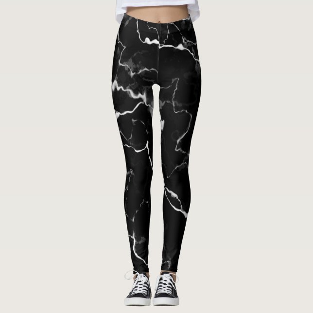 Leggings Faux Black Marble Texture Look (Devant)
