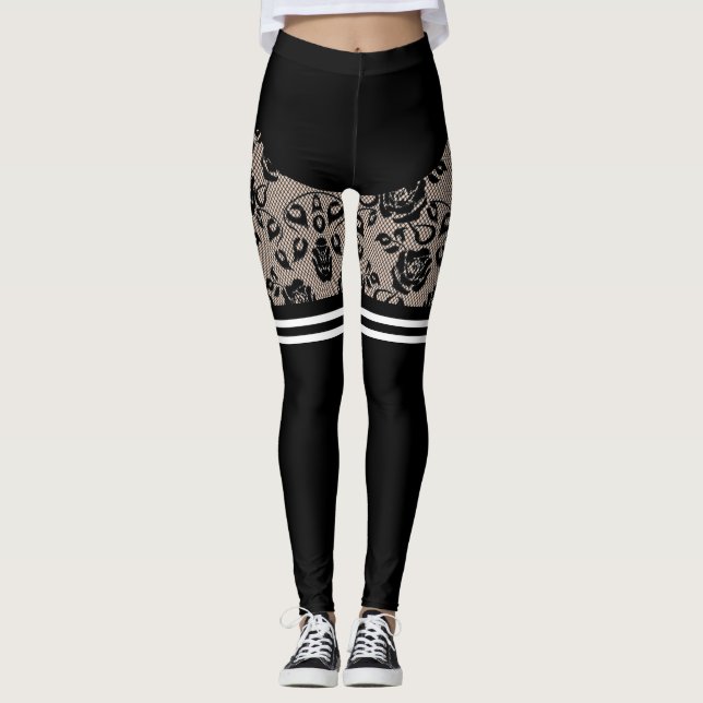 Leggings Faux Black Rose dentelle Fishnet Chaussettes et co (Devant)