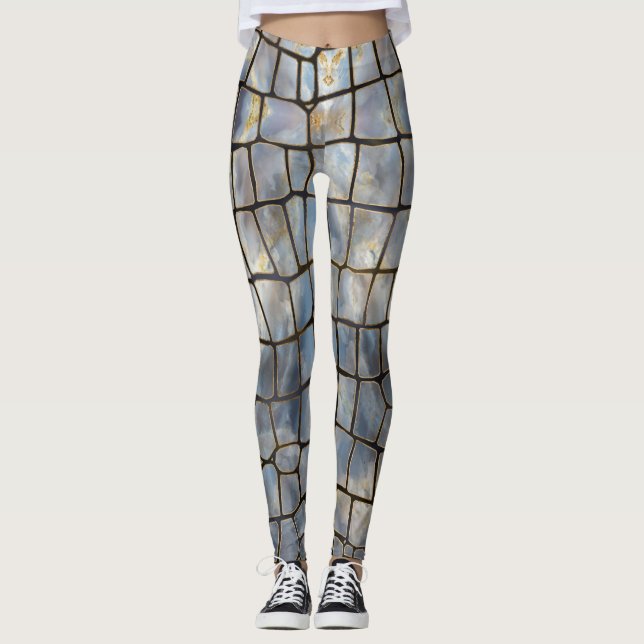 Leggings Faux Crocodile texture marbre et or (Devant)