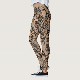 Leggings Faux de dentelle noire Fake-out Hummingbirds