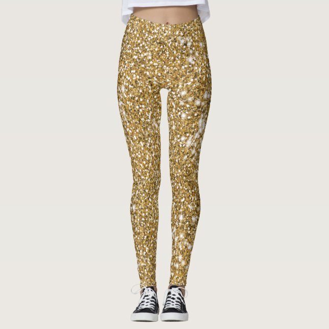 Leggings Faux Golden Yellow Parties scintillant Texture Loo (Devant)
