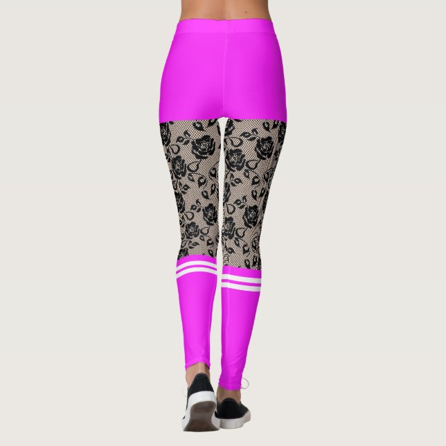 Leggings Faux Lace Fishnet Rose Purple Chaussettes courtes  (Dos)