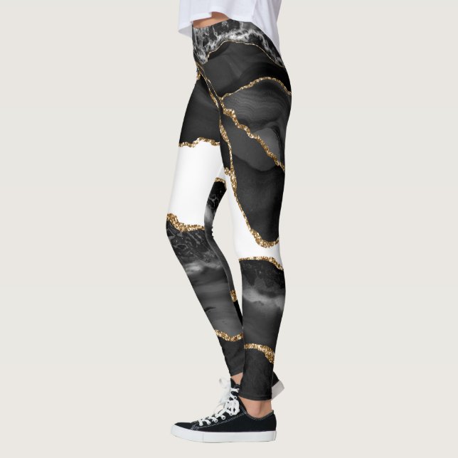 Leggings Faux Marblé Agate Black Stone Luxe Or (Gauche)