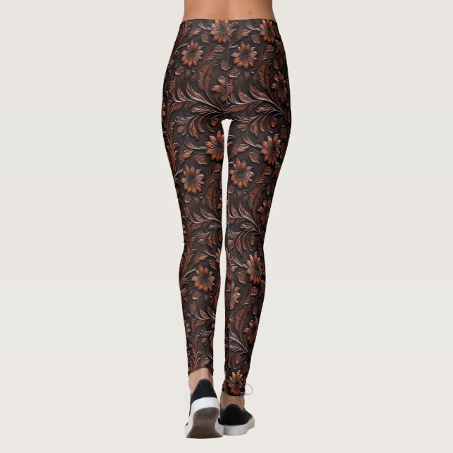 Leggings Faux Sud-Ouest Brown Fleurs de vache en cuir (Dos)
