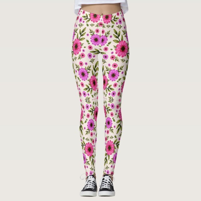 Leggings featuring a vibrant floral pattern  (Front)