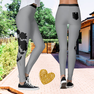 Leggings Femme Sliver Grey Floral Moderne Cute Chic tendanc