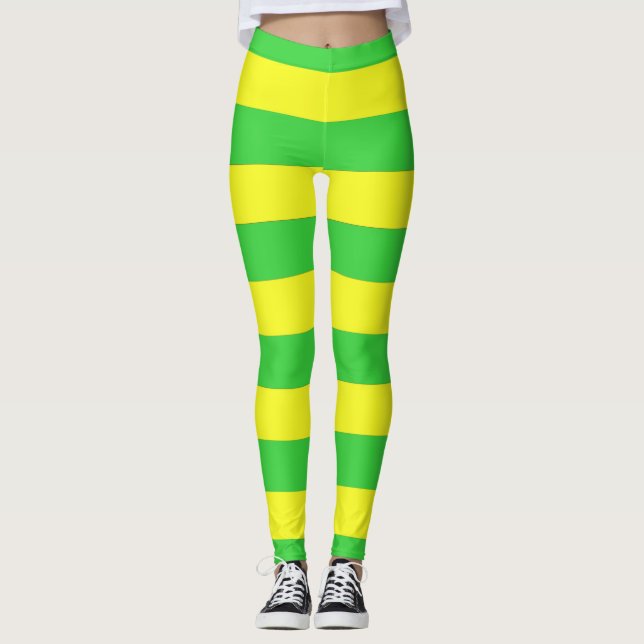 Leggings Femmes à Grilles Vertes Et Jaunes (Devant)