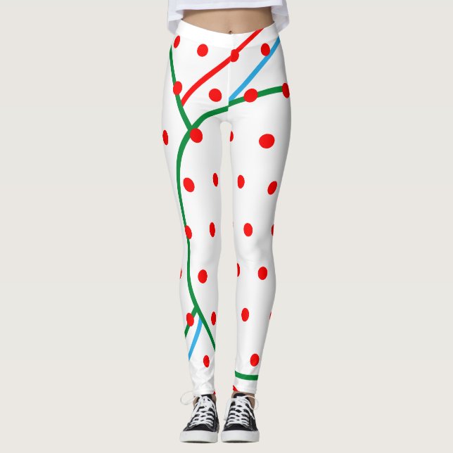 Leggings Festif Géométrique Rouge Vert Bleu (Devant)