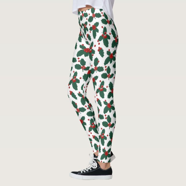 Leggings Festif motif carrelé de baies de Noël (Gauche)