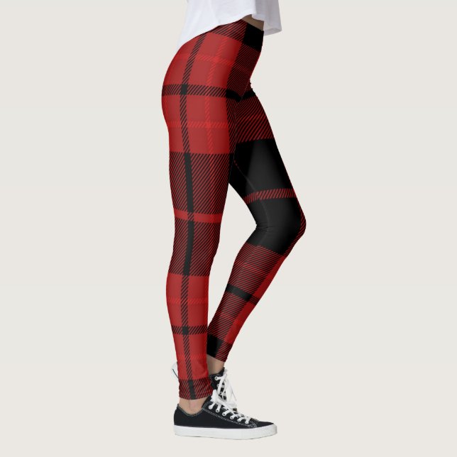 Leggings Festif Noël Fête Rouge Tartan Plaid Imprimer (Droite)