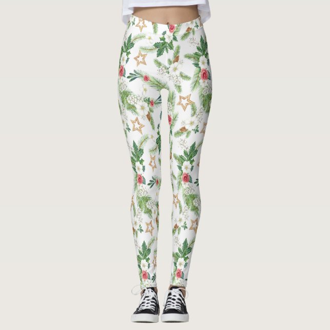Leggings Festif Noël Floral et Botanique (Devant)