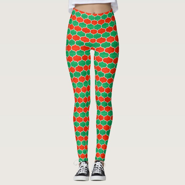 Leggings Festif Rouge vert Motif d'oignon de Noël (Devant)