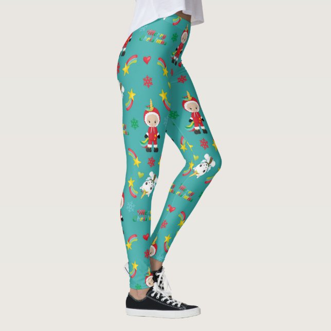 Leggings Festif Vacances d'hiver Rainbow Unicorn Noël (Droite)