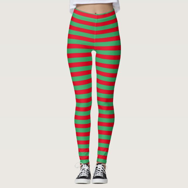 Leggings Festive Classic Holiday Rouge et Vert rayé (Devant)