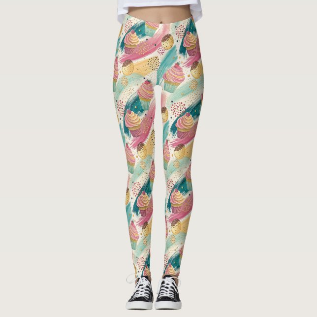 Leggings Festive Cupcake & Brushstroke Celebration Motif (Devant)