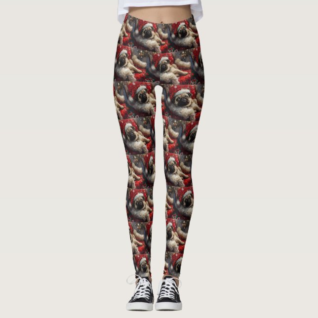 Leggings Festive de Noël de chien carlin (Devant)
