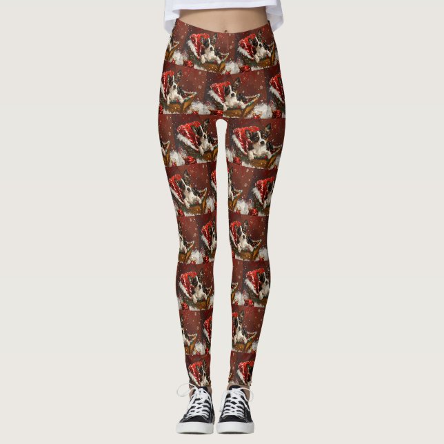 Leggings Festive de Noël de chien de Rat Terrier (Devant)