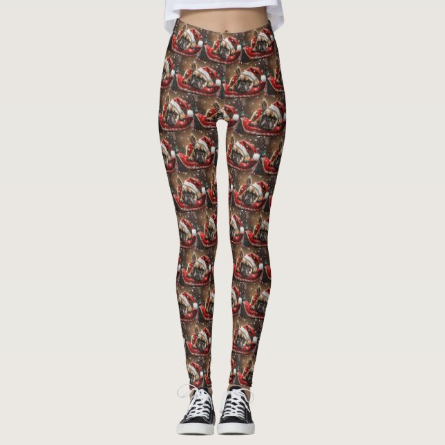 Leggings Festive de Noël de Chien de taureaux français (Devant)