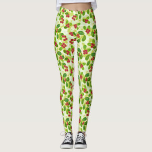 Leggings Festive Motif de fruits de canneberge, vert