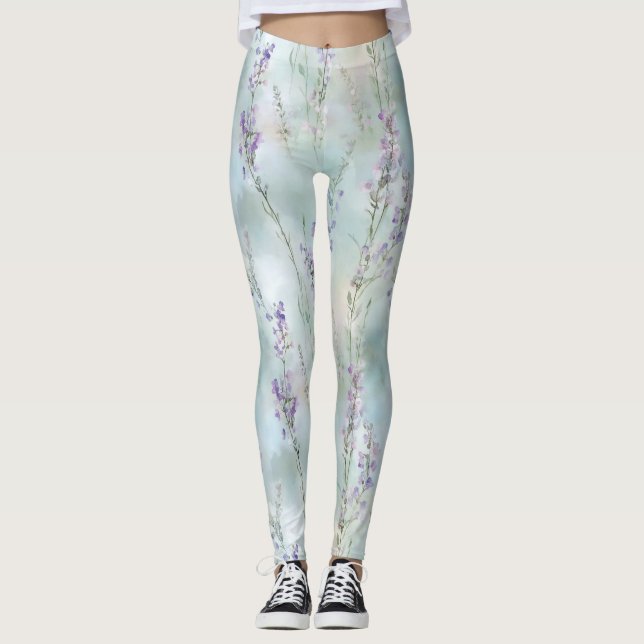 Leggings Fête de mariage Fleurs Violettes Jolis Romantiques (Devant)